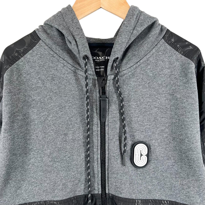 美品▲COACH コーチ 3100 コットン100％ ロゴワッペン シグネチャー ZIP パーカー グレー ブラック S ペルー製 正規品 メンズ