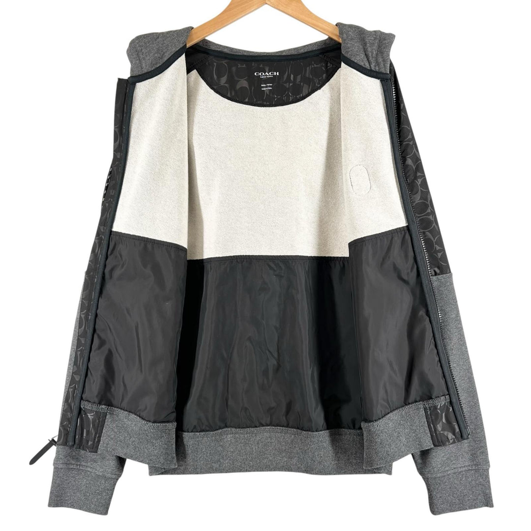 美品▲COACH コーチ 3100 コットン100％ ロゴワッペン シグネチャー ZIP パーカー グレー ブラック S ペルー製 正規品 メンズ