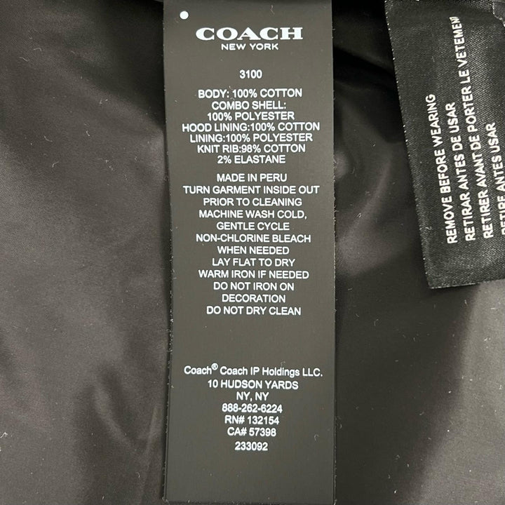 美品▲COACH コーチ 3100 コットン100％ ロゴワッペン シグネチャー ZIP パーカー グレー ブラック S ペルー製 正規品 メンズ