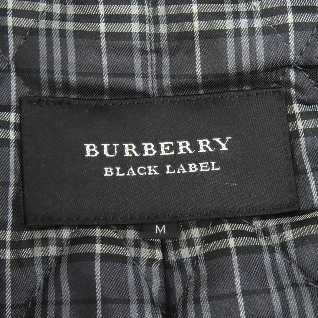 美品△BURBERRY BLACK LABEL バーバリーブラックレーベル 裏チェック ロゴメタルボタン 中綿 ウール ピーコート ダークネイビー M 正規品