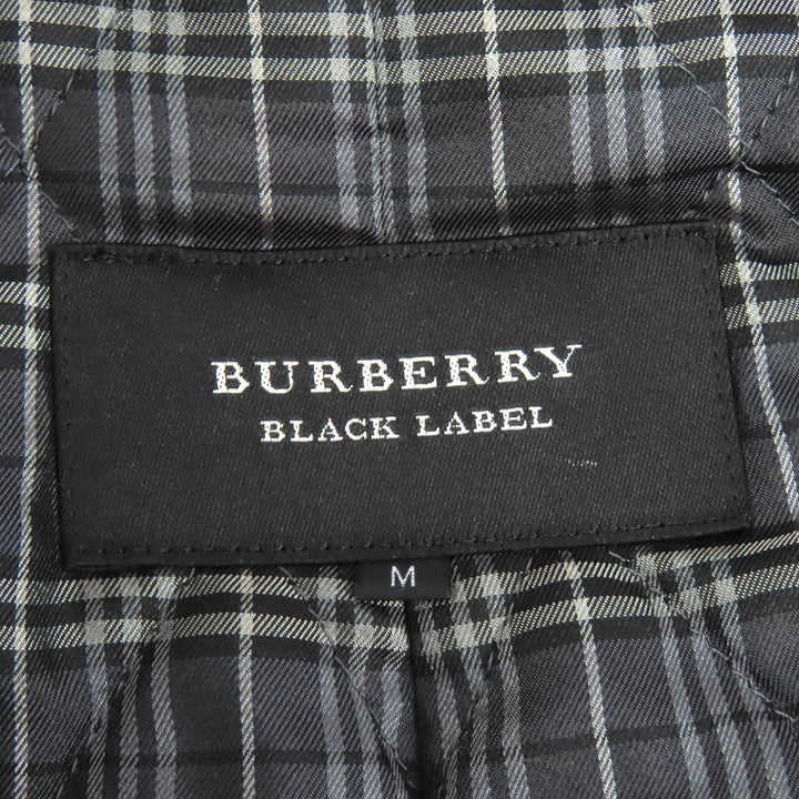 美品△BURBERRY BLACK LABEL バーバリーブラックレーベル 裏チェック ロゴメタルボタン 中綿 ウール ピーコート ダークネイビー M 正規品