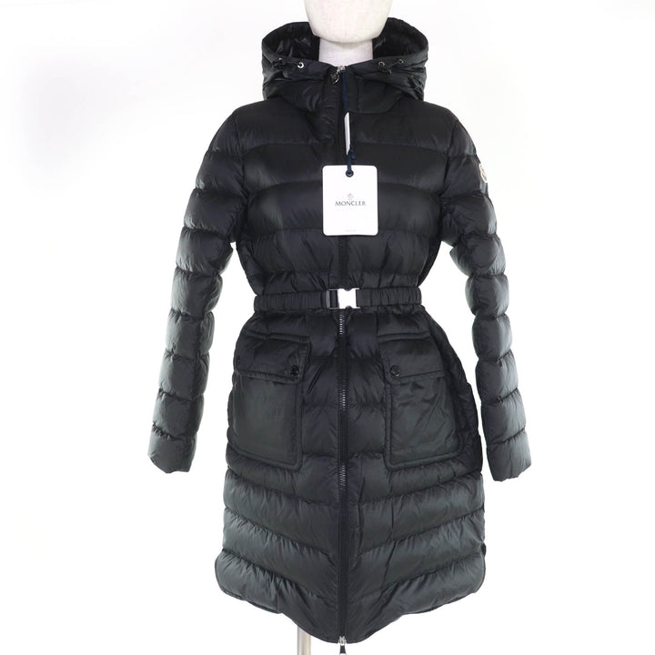 未使用品☆MONCLER モンクレール 2024年製 SEDAN ロゴワッペン・フード・ベルト付 ZIP UP ダウンコート ブラック 0 正規品 レディース