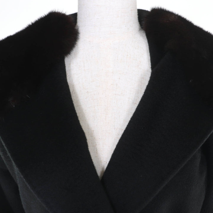 極美品☆Max Mara マックスマーラ キャメル100％ ミンクファー・フード・ベルト付 ラップコート ブラック 34 伊製 正規品 レディース