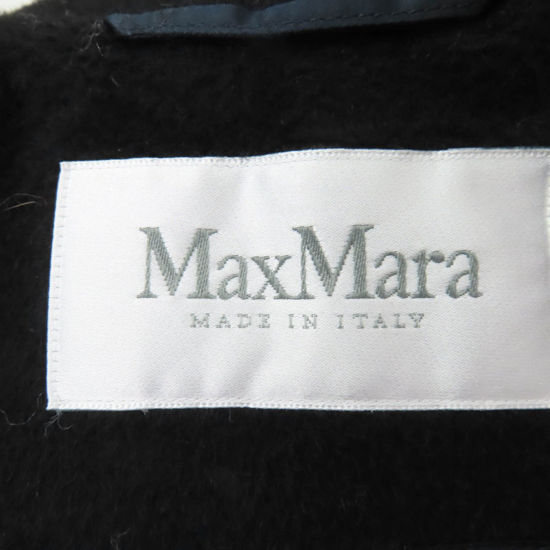 極美品☆Max Mara マックスマーラ キャメル100％ ミンクファー・フード・ベルト付 ラップコート ブラック 34 伊製 正規品 レディース