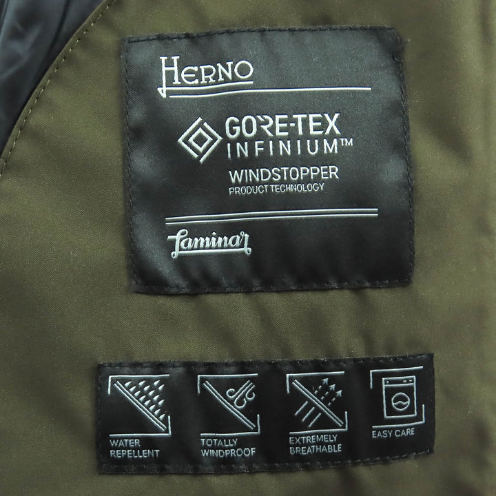 美品△Herno ヘルノ 2023年製 PI128DL Laminar ラミナー GORETEX ゴアテックス フード付き ダウンジャケット カーキ 36 正規品 レディース