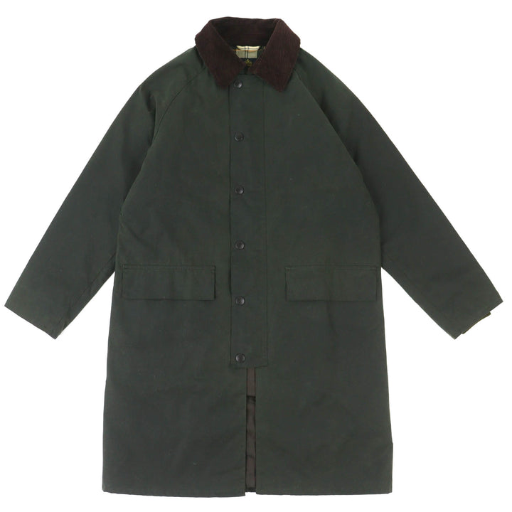 美品△Barbour バブアー NEW BURGHLEY WAX JACKET コットン100％ 裏地チェック柄 オイルド コート カーキ系 36 正規品 メンズ
