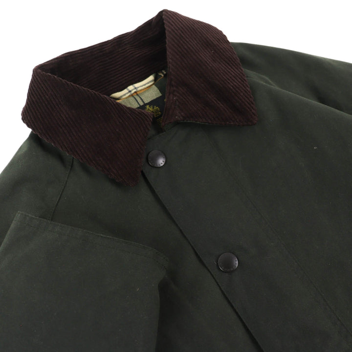 美品△Barbour バブアー NEW BURGHLEY WAX JACKET コットン100％ 裏地チェック柄 オイルド コート カーキ系 36 正規品 メンズ