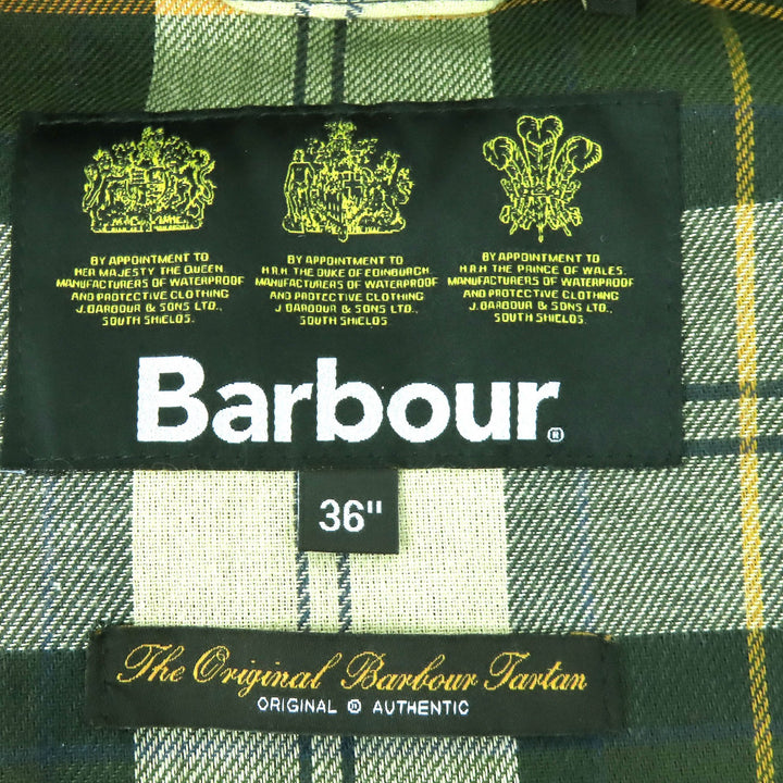 美品△Barbour バブアー NEW BURGHLEY WAX JACKET コットン100％ 裏地チェック柄 オイルド コート カーキ系 36 正規品 メンズ