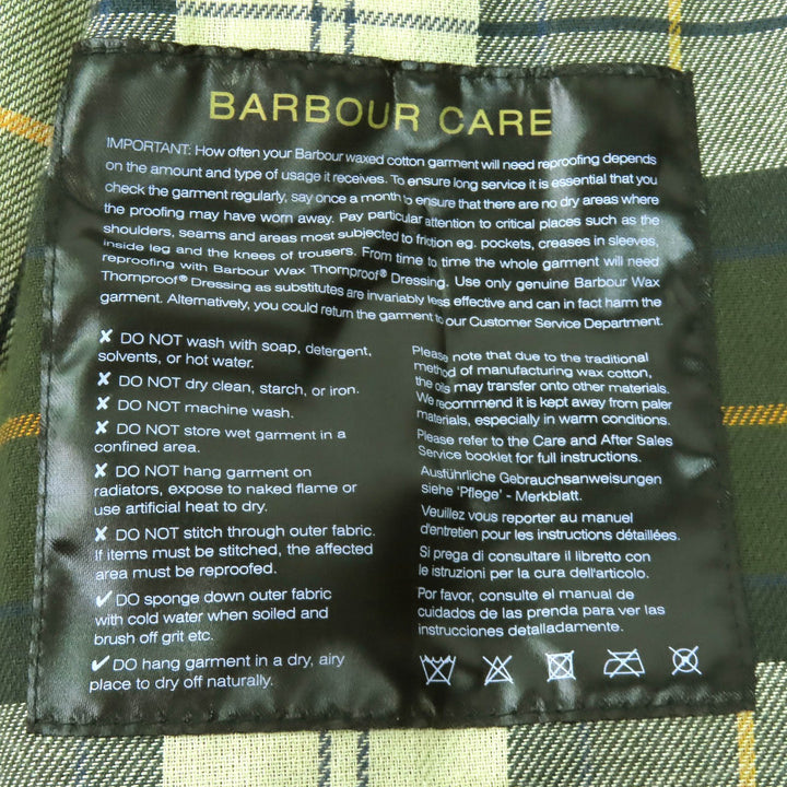 美品△Barbour バブアー NEW BURGHLEY WAX JACKET コットン100％ 裏地チェック柄 オイルド コート カーキ系 36 正規品 メンズ