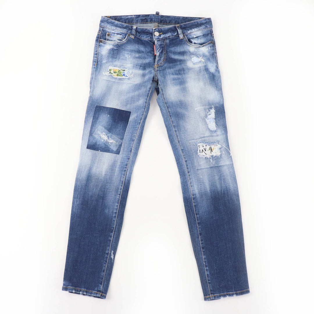 美品☆DSQUARED2 ディースクエアード 22SS S75LB0589 コットン デザイン デニムパンツ インディゴブルー 40 伊製 正規品 レディース