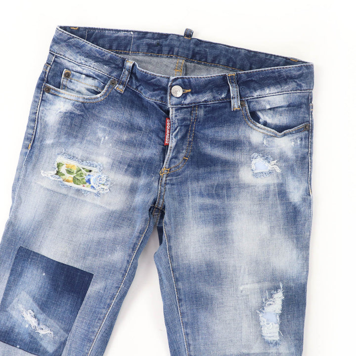 美品☆DSQUARED2 ディースクエアード 22SS S75LB0589 コットン デザイン デニムパンツ インディゴブルー 40 伊製 正規品 レディース
