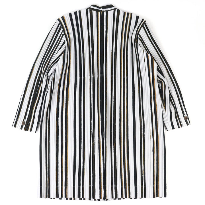 極美△HOMME PLISSE ISSEY MIYAKE オムプリッセ イッセイミヤケ HP91JD212 ストライプ Vネック ロング カーディガン ジャケット 1 正規品
