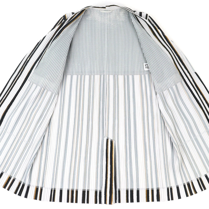 極美△HOMME PLISSE ISSEY MIYAKE オムプリッセ イッセイミヤケ HP91JD212 ストライプ Vネック ロング カーディガン ジャケット 1 正規品