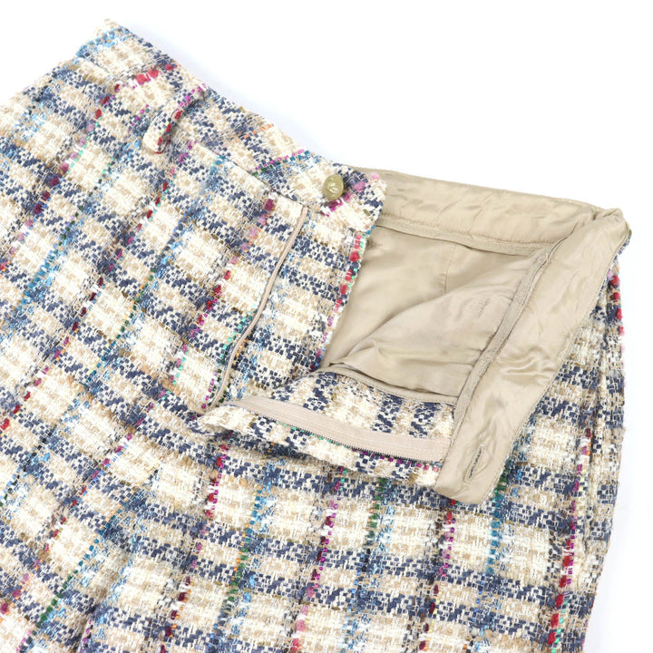 極美品△ETRO エトロ 211-14096-1579 コットン チェック柄 裾フリンジ ツイード パンツ ベージュ マルチカラー 42 伊製 正規品 メンズ