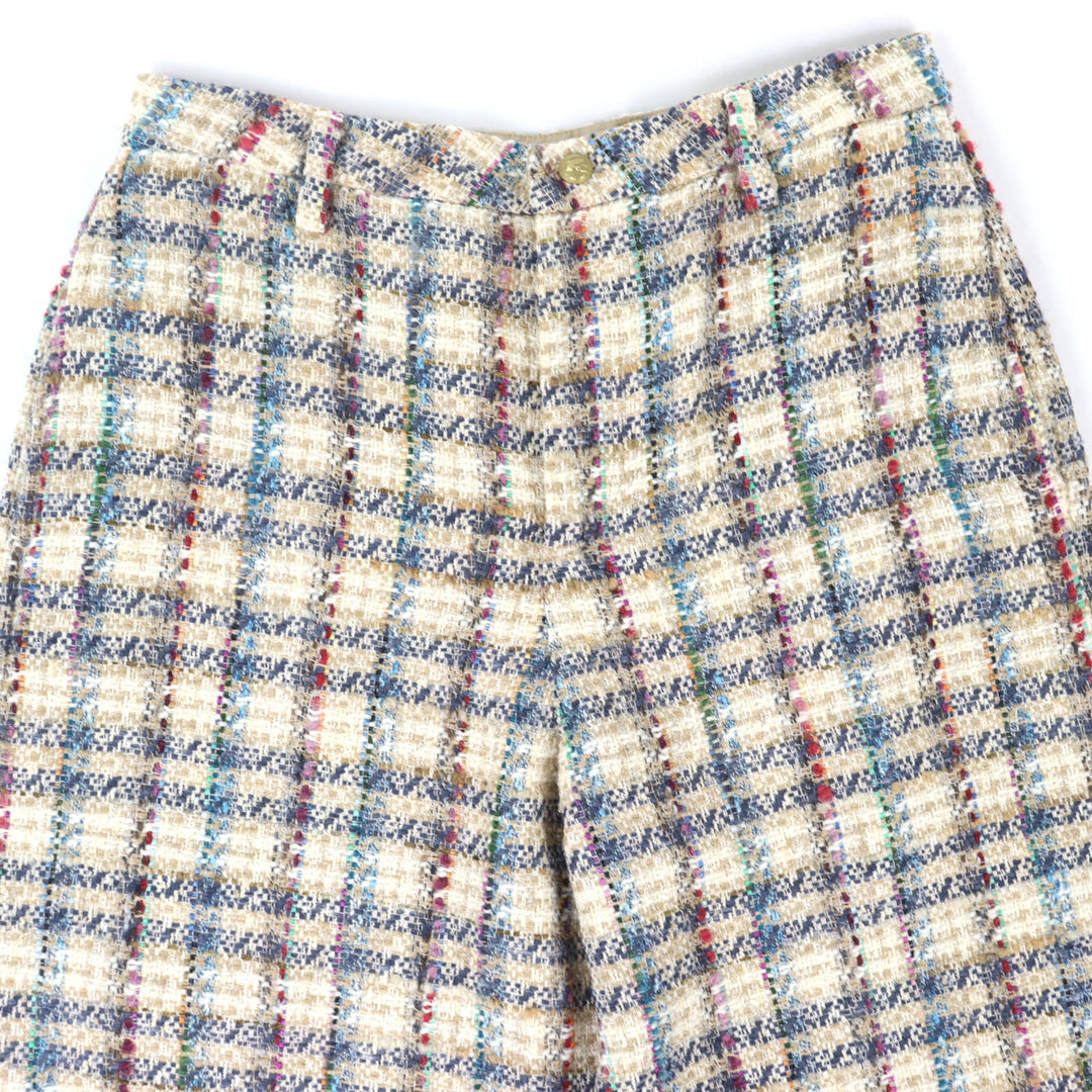 極美品△ETRO エトロ 211-14096-1579 コットン チェック柄 裾フリンジ ツイード パンツ ベージュ マルチカラー 42 伊製 正規品 メンズ