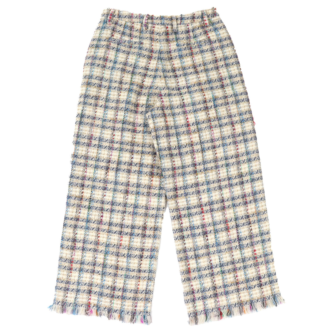 極美品△ETRO エトロ 211-14096-1579 コットン チェック柄 裾フリンジ ツイード パンツ ベージュ マルチカラー 42 伊製 正規品 メンズ