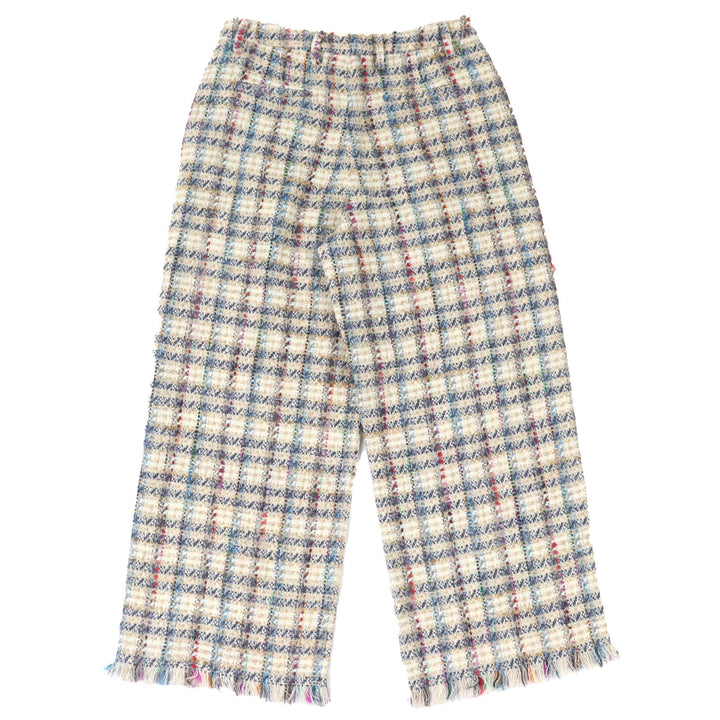 極美品△ETRO エトロ 211-14096-1579 コットン チェック柄 裾フリンジ ツイード パンツ ベージュ マルチカラー 42 伊製 正規品 メンズ