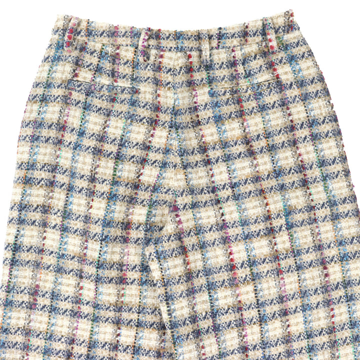 極美品△ETRO エトロ 211-14096-1579 コットン チェック柄 裾フリンジ ツイード パンツ ベージュ マルチカラー 42 伊製 正規品 メンズ