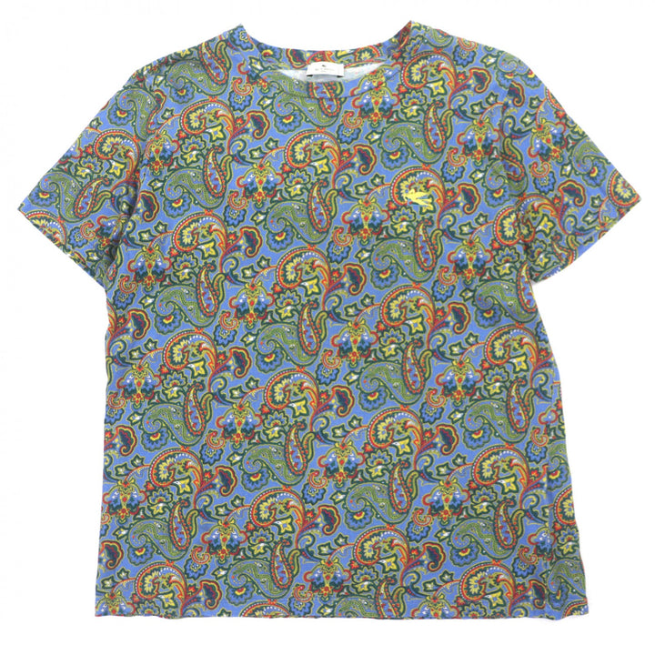 美品▼ETRO エトロ 211-14516-9479 ペイズリー柄 ロゴ刺繍 クルーネック ショートスリーブ 半袖Ｔシャツ マルチカラー 44 正規品 メンズ