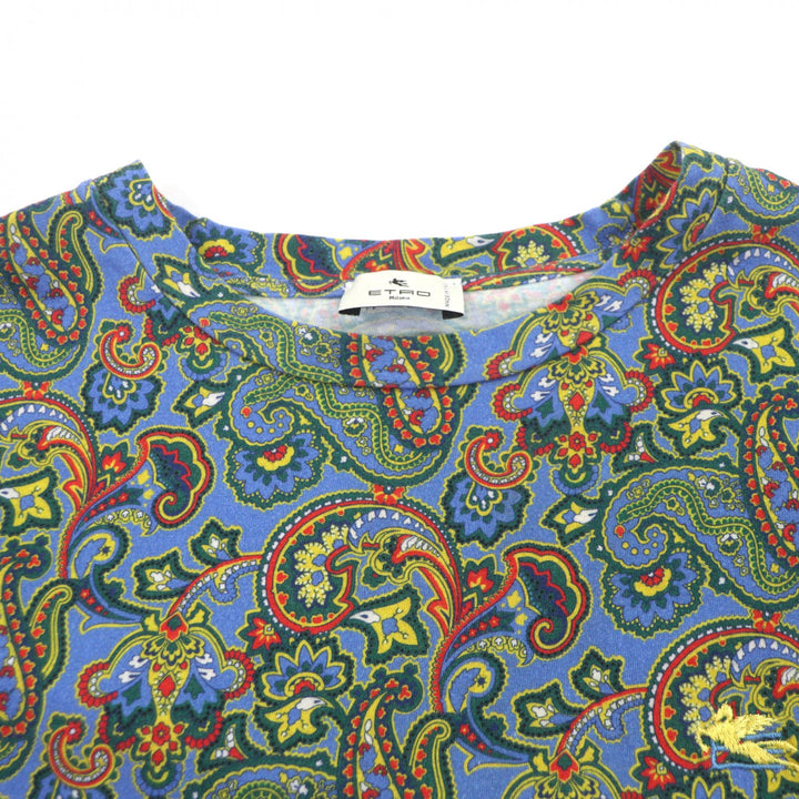 美品▼ETRO エトロ 211-14516-9479 ペイズリー柄 ロゴ刺繍 クルーネック ショートスリーブ 半袖Ｔシャツ マルチカラー 44 正規品 メンズ