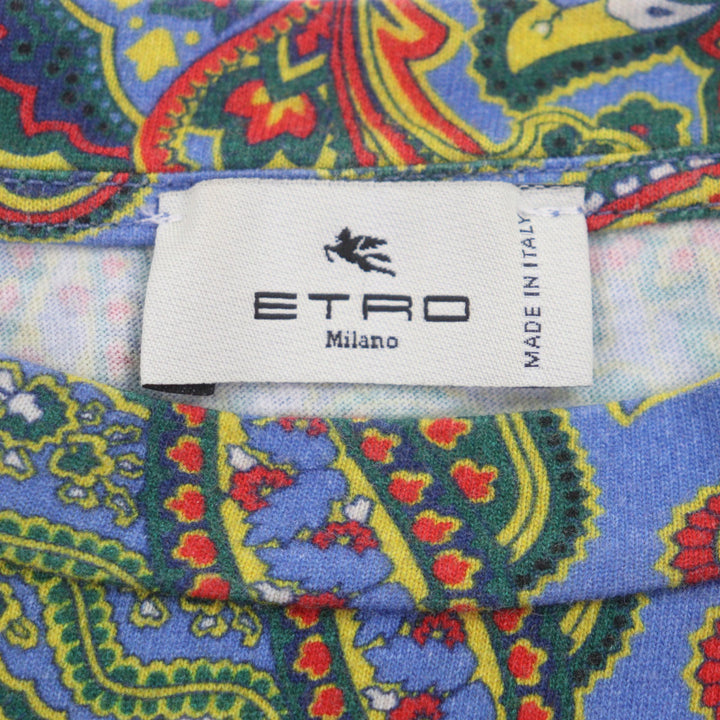 美品▼ETRO エトロ 211-14516-9479 ペイズリー柄 ロゴ刺繍 クルーネック ショートスリーブ 半袖Ｔシャツ マルチカラー 44 正規品 メンズ