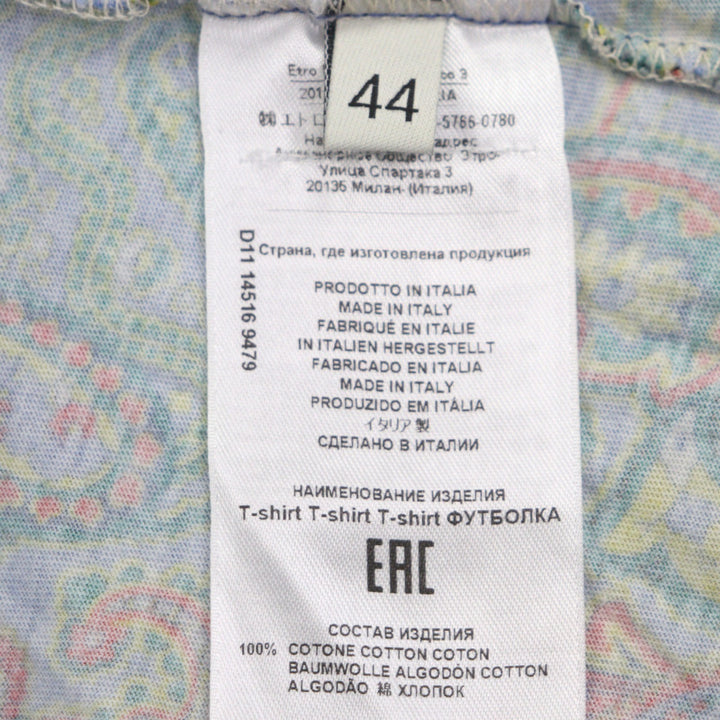 美品▼ETRO エトロ 211-14516-9479 ペイズリー柄 ロゴ刺繍 クルーネック ショートスリーブ 半袖Ｔシャツ マルチカラー 44 正規品 メンズ