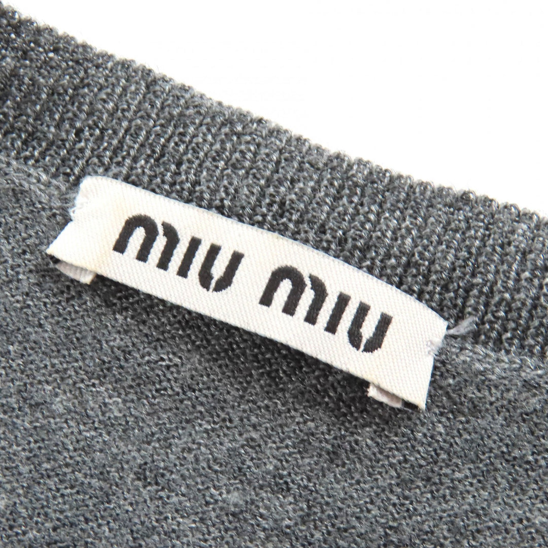 美品△MIUMIU ミュウミュウ 2012年製 MMA382 ウール シルク フロントフリルデザイン 長袖 ニット ワンピース グレー ネイビー 40 正規品