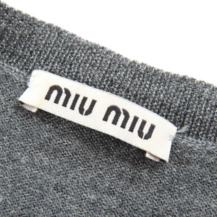 美品△MIUMIU ミュウミュウ 2012年製 MMA382 ウール シルク フロントフリルデザイン 長袖 ニット ワンピース グレー ネイビー 40 正規品