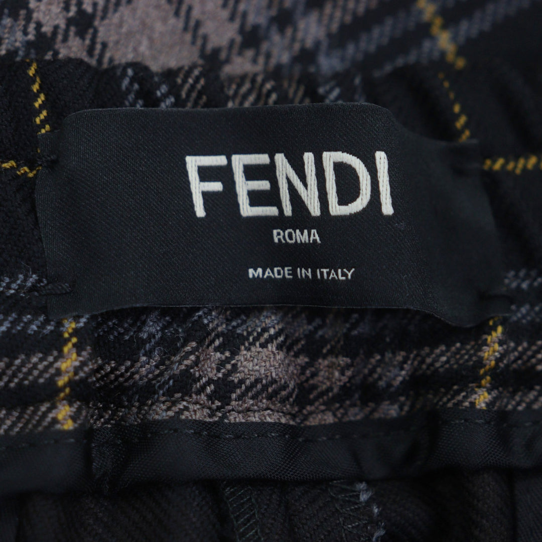 極美品▼FENDI フェンディ 2024年製 FB0962 ウール100% テーパード チェック柄 スラックス パンツ ブラウン 48 イタリア製 正規品 メンズ