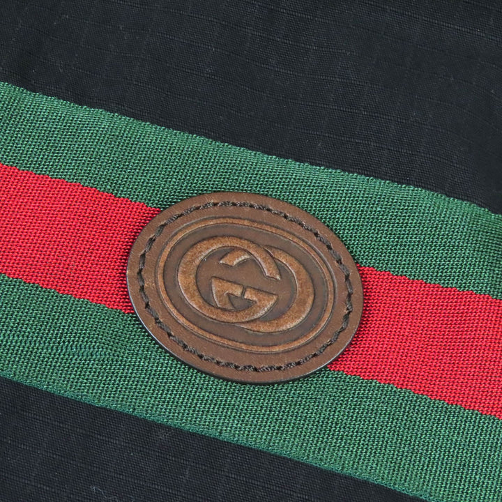 良品△GUCCI グッチ 639277 コットン インターロッキング ウェブストライプ リバーシブル ジャケット ブラック カーキ系 46 伊製 正規品