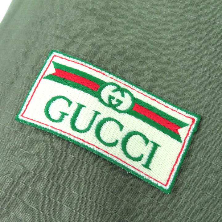 良品△GUCCI グッチ 639277 コットン インターロッキング ウェブストライプ リバーシブル ジャケット ブラック カーキ系 46 伊製 正規品