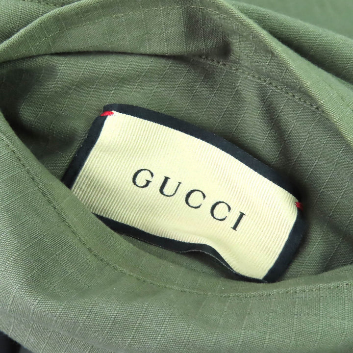 良品△GUCCI グッチ 639277 コットン インターロッキング ウェブストライプ リバーシブル ジャケット ブラック カーキ系 46 伊製 正規品