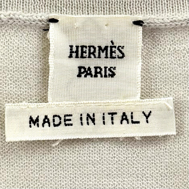 美品◇HERMES エルメス 47-7700 カシミヤ100％ Hロゴ クルーネック ショートスリーブ 半袖ニット グレー 38 伊製 正規品 レディース