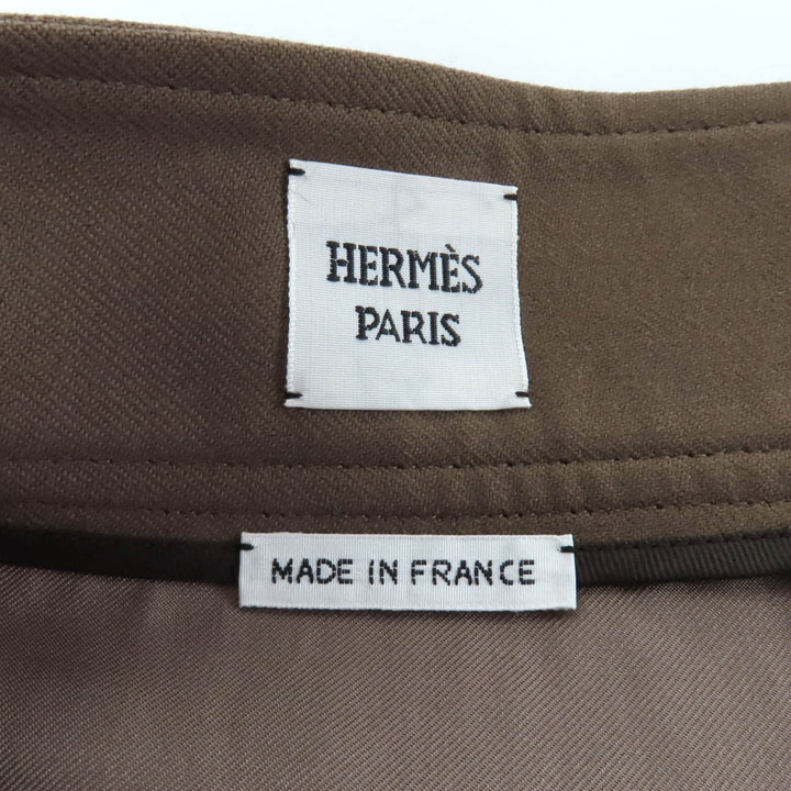 極美品★HERMES エルメス 22AW 2H0304DN ベルトデザイン 膝丈 ウールスカート タイトスカート ブラウン 34 フランス製 正規品 レディース