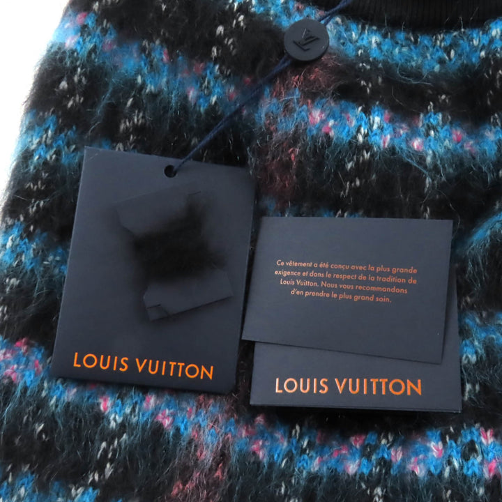 未使用品★LOUIS VUITTON ルイヴィトン 22AW モヘア混 モノグラム チェック柄 膝丈 ニットスカート ブラック ブルー XS 伊製 正規品