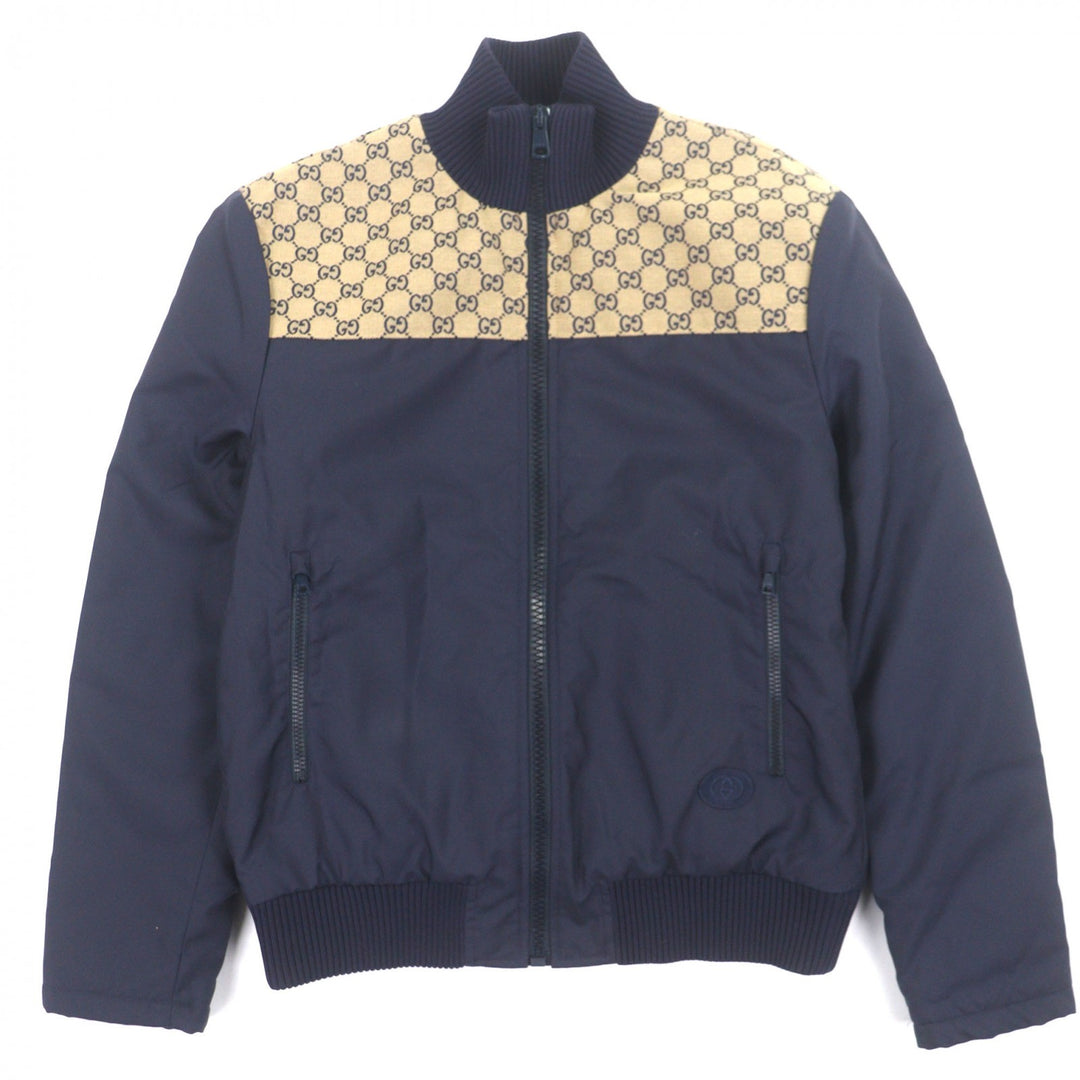 美品▼GUCCI グッチ 24SS 770762 GGキャンバス ロゴワッペン 中綿入り ジップアップ ブルゾン ジャケット ネイビー ベージュ 50 正規品
