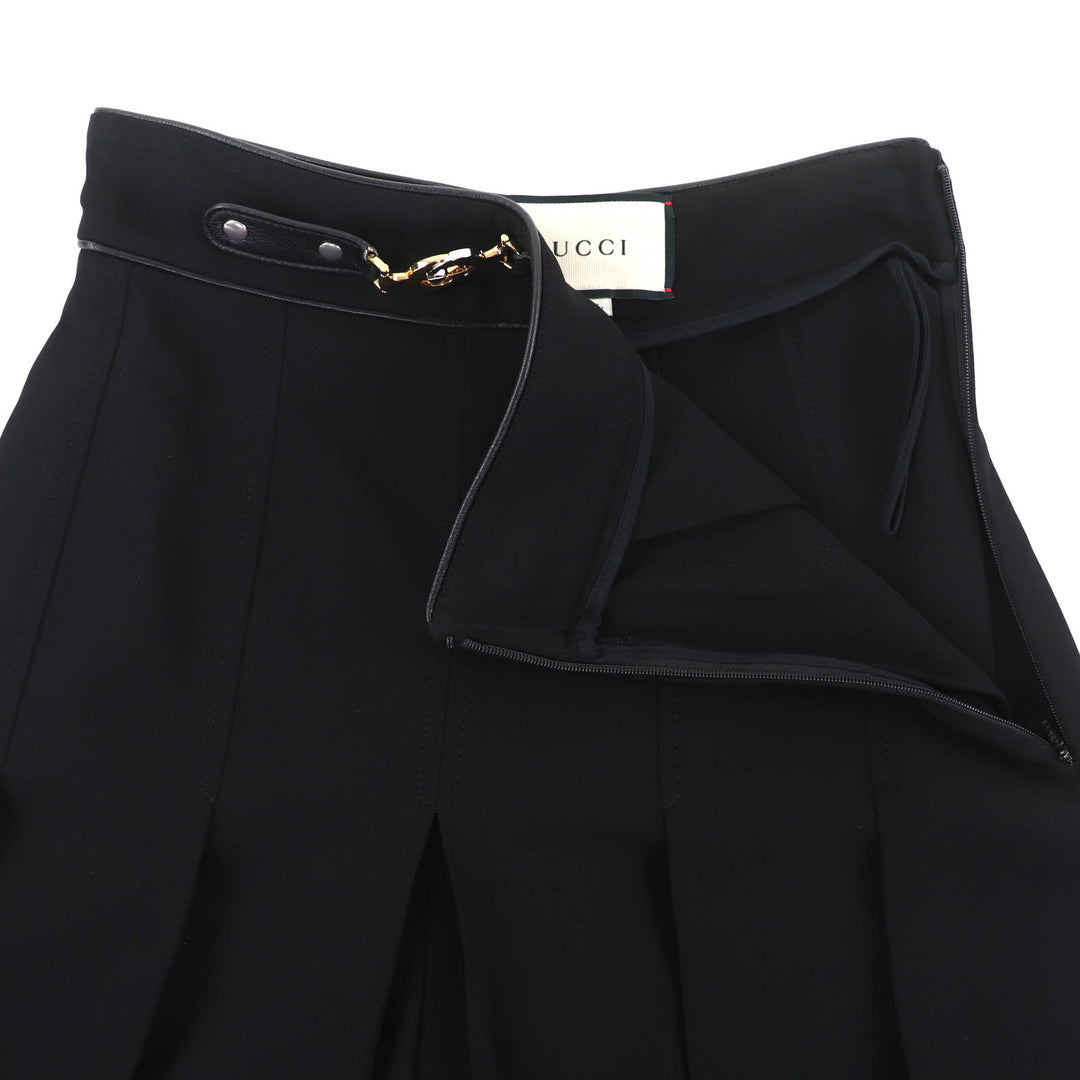 極美品◇GUCCI グッチ 596968 レザー使い インターロッキングG ホースビット プリーツ パンツ ブラック 36 イタリア製 正規品 レディース