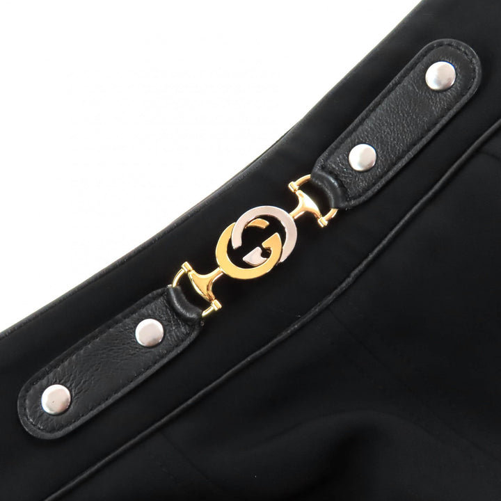 極美品◇GUCCI グッチ 596968 レザー使い インターロッキングG ホースビット プリーツ パンツ ブラック 36 イタリア製 正規品 レディース