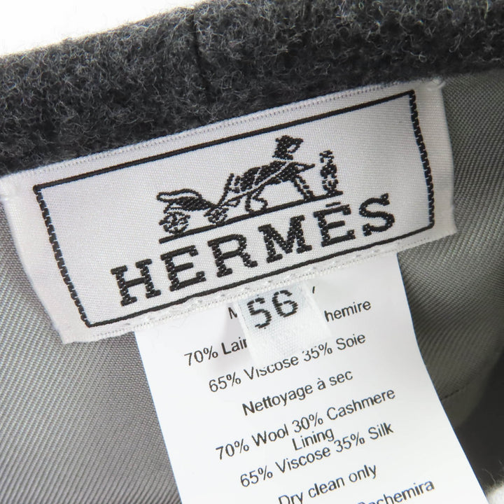 未使用品☆HERMES エルメス サントノーレ ウール カシミヤ シルバー金具 セリエ金具 ベレー帽 グレー 56 イタリア製 レディース