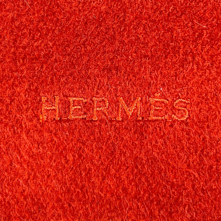 美品▲HERMES エルメス カシミヤ100％ ロゴ刺繍 フリンジ付き マフラー ストール ブラウン系 イギリス製 レディース