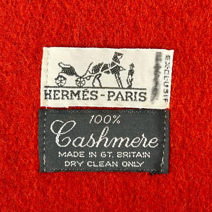 美品▲HERMES エルメス カシミヤ100％ ロゴ刺繍 フリンジ付き マフラー ストール ブラウン系 イギリス製 レディース