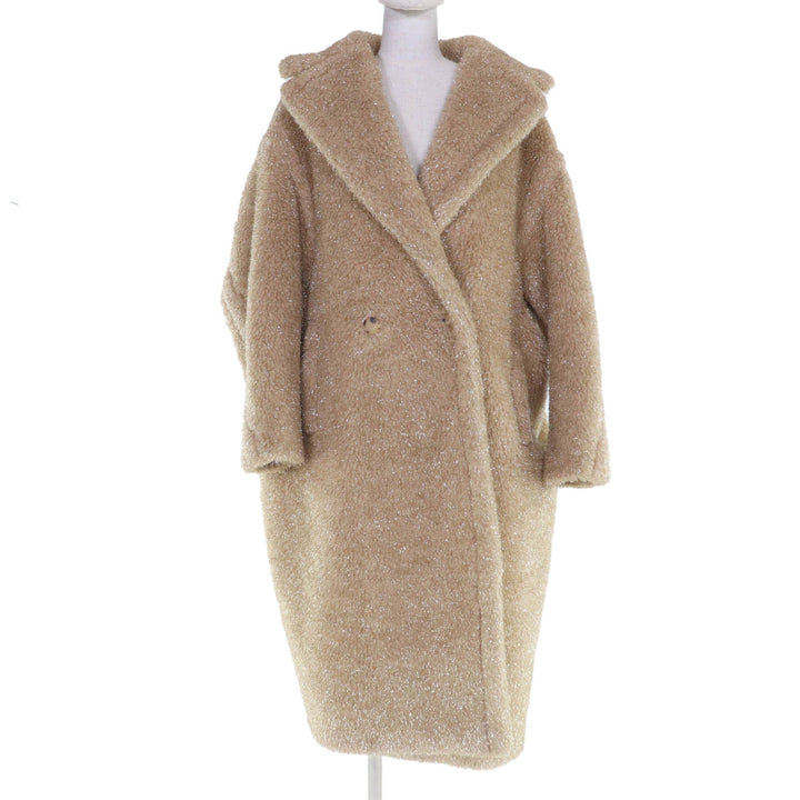 極美品☆Max Mara マックスマーラ 101101016 テディベアコート キャメル100％ シルク混 ベージュ ゴールドラメ M イタリア製 正規品