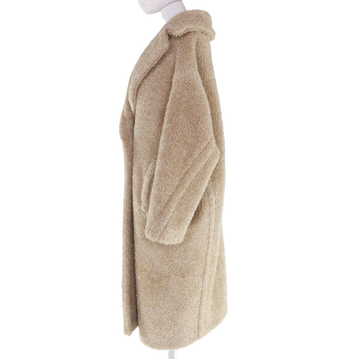 極美品☆Max Mara マックスマーラ 101101016 テディベアコート キャメル100％ シルク混 ベージュ ゴールドラメ M イタリア製 正規品