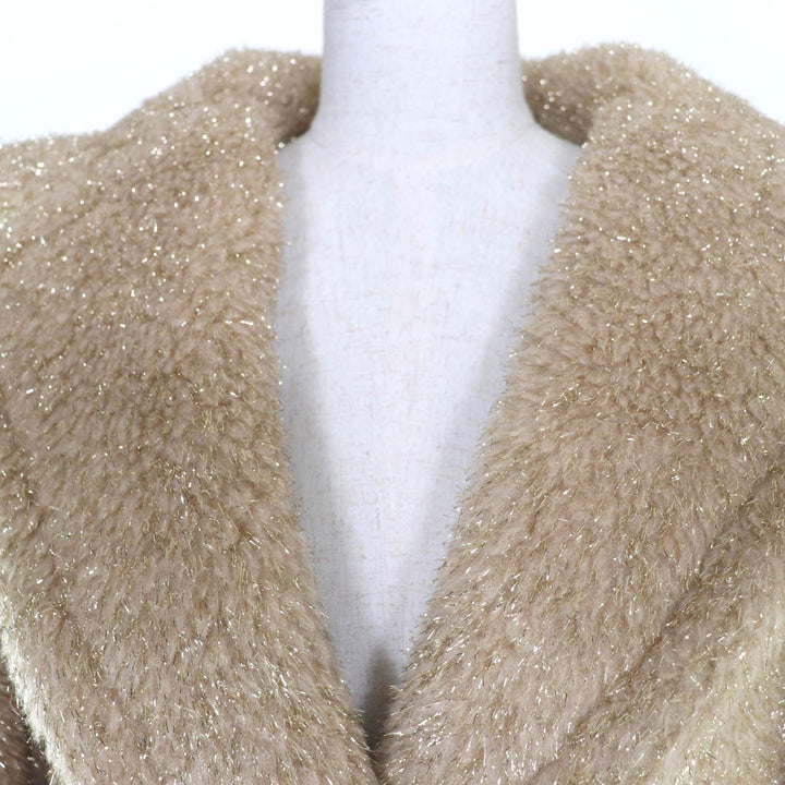極美品☆Max Mara マックスマーラ 101101016 テディベアコート キャメル100％ シルク混 ベージュ ゴールドラメ M イタリア製 正規品