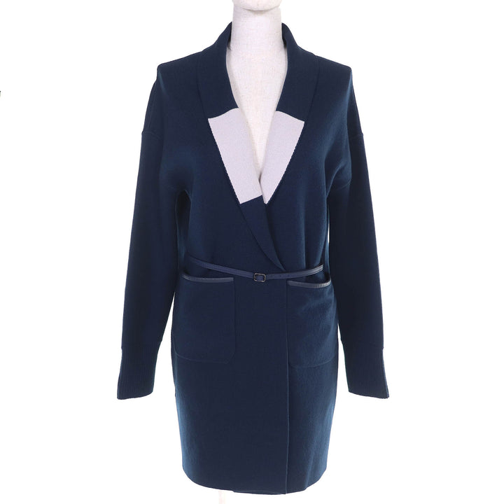 極美品□Loro Piana ロロピアーナ FAI0388 ベビーカシミヤ100％ レザーパイピング リバーシブル ロングニットカーディガン S 伊製 正規品