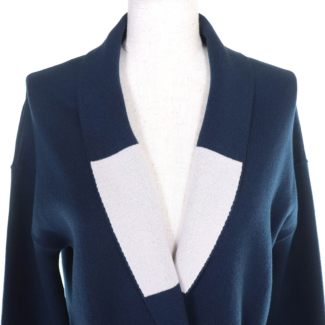 極美品□Loro Piana ロロピアーナ FAI0388 ベビーカシミヤ100％ レザーパイピング リバーシブル ロングニットカーディガン S 伊製 正規品