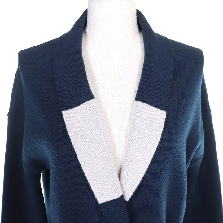 極美品□Loro Piana ロロピアーナ FAI0388 ベビーカシミヤ100％ レザーパイピング リバーシブル ロングニットカーディガン S 伊製 正規品