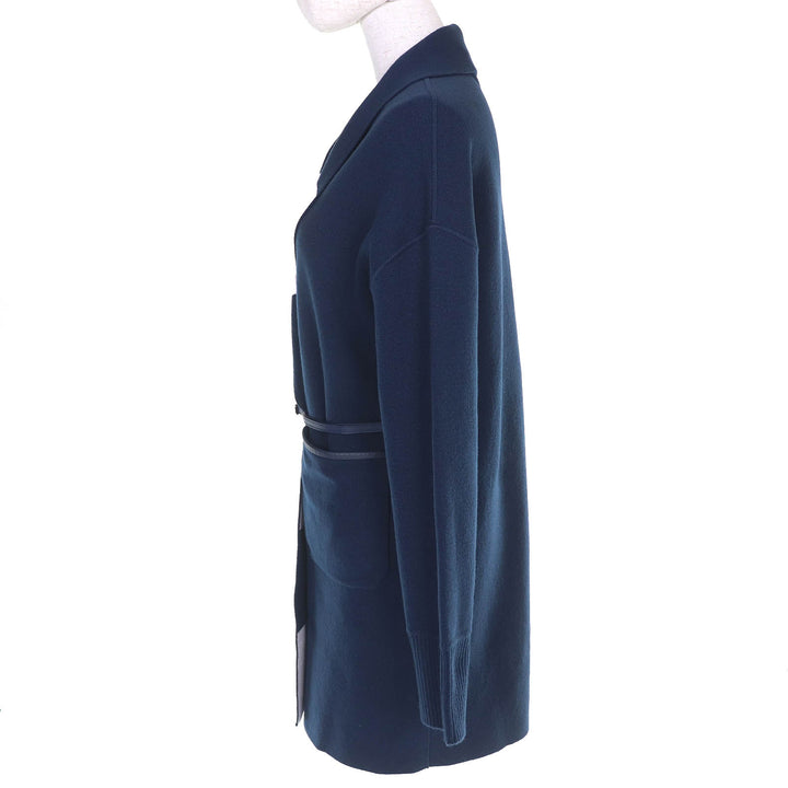 極美品□Loro Piana ロロピアーナ FAI0388 ベビーカシミヤ100％ レザーパイピング リバーシブル ロングニットカーディガン S 伊製 正規品