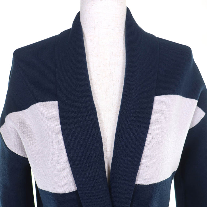 極美品□Loro Piana ロロピアーナ FAI0388 ベビーカシミヤ100％ レザーパイピング リバーシブル ロングニットカーディガン S 伊製 正規品