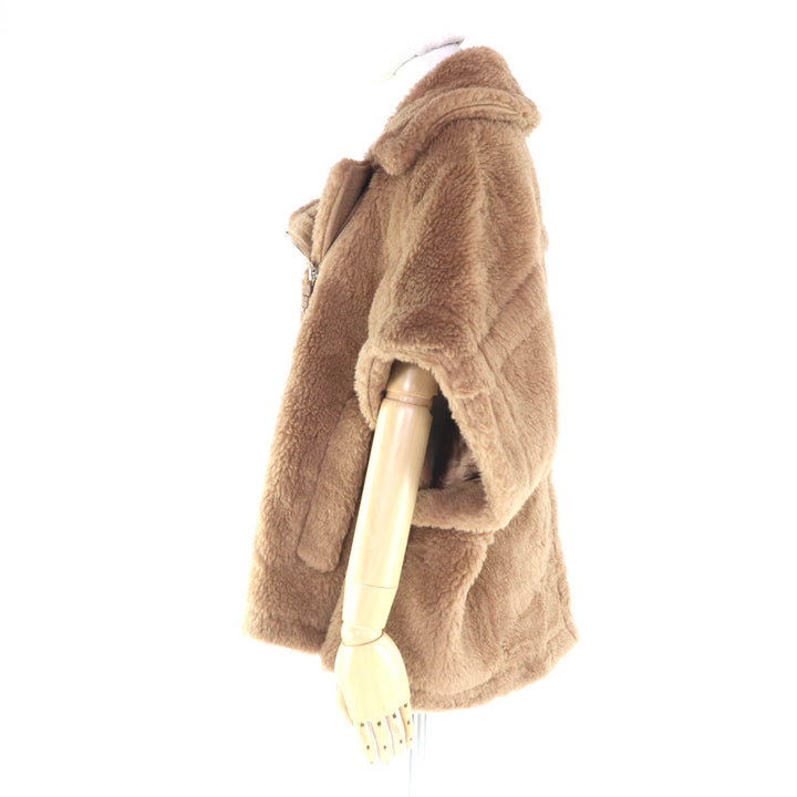極美品★Max Mara マックスマーラ 2024年製 24247363426 NEWMANTO TEDDY CAPE キャメル シルク混 レザーZIP ケープ ポンチョ SM 正規品